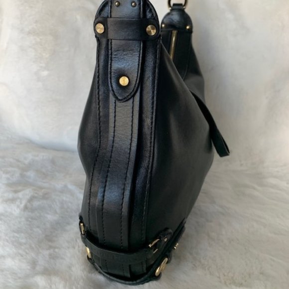 Cole Haan Black Leather Bag with Gold Accents RARE - Picture 2 of 14